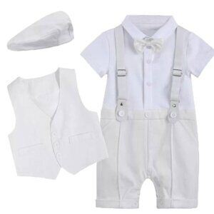 Laurenza's Éden Baptism Christening Off-White Romper Set with Bow-Tie SZ 3-6M